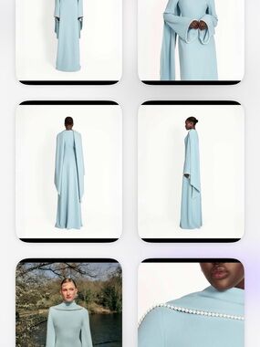 KHANUMS KRACE DRESS- Elegant Light Blue Pearl-Trim Maxi Dress
